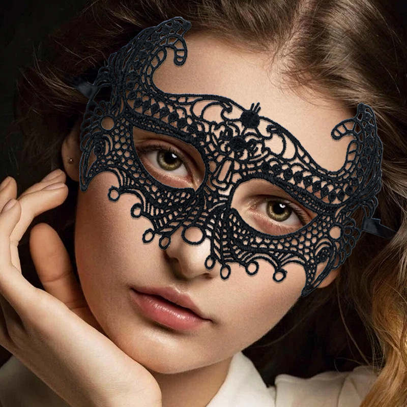 Halloween Masquerade Black Lace Eye Masks Party Visor For Women Festive Fashion Venetian Costumes Carnival Sexy Ladies Queen Dance Nightclub Party Half Face Mask