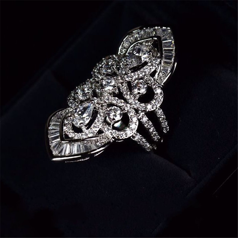 Роскошные большие ювелирные изделия в стиле барокко, белое золото, заполненное кольцо Sona 5A, циркониевый камень, обручальное кольцо для женщин и мужчин, подарок