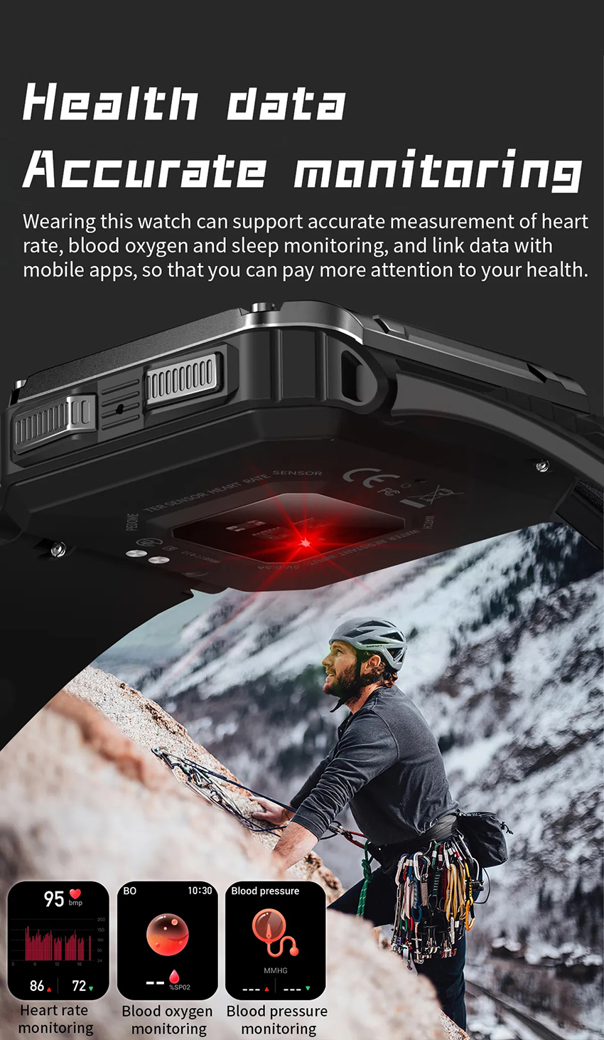 NX6 Military Outdoor Smart Watch With Compass Bluetooth Call Heart Rate Blood Oxygen Waterproof Sport Smartwatch For Men