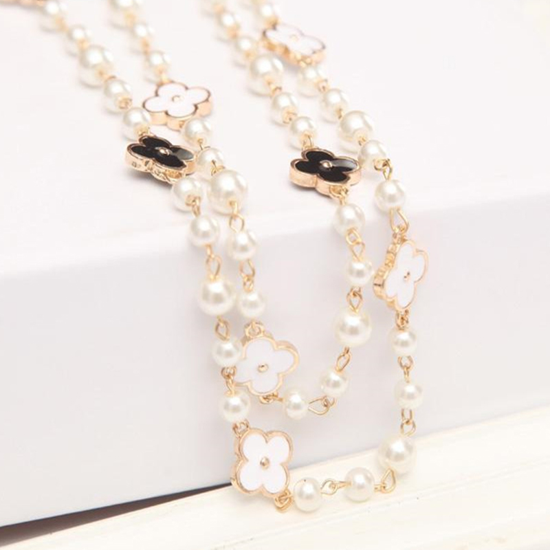 Fashion Pearl Beads Chain Necklaces Letter Double Layers Sweater Chain for Women Party Wedding Jewelry