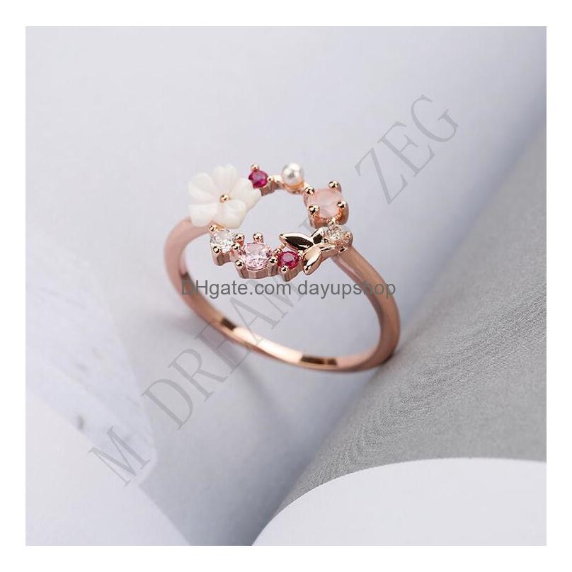 Mode Creative Papillon Fleurs Cristal Bagues Pour Femmes Rose Or Zircon Glamour Bague Bijoux Fille Cadeau Drop Livraison Dhu4T