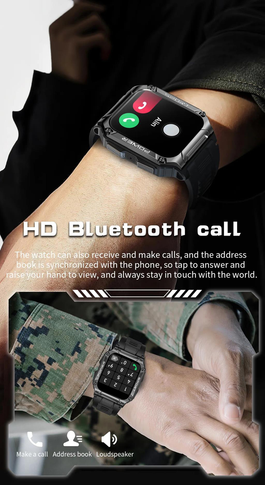 NX6 Military Outdoor Smart Watch With Compass Bluetooth Call Heart Rate Blood Oxygen Waterproof Sport Smartwatch For Men