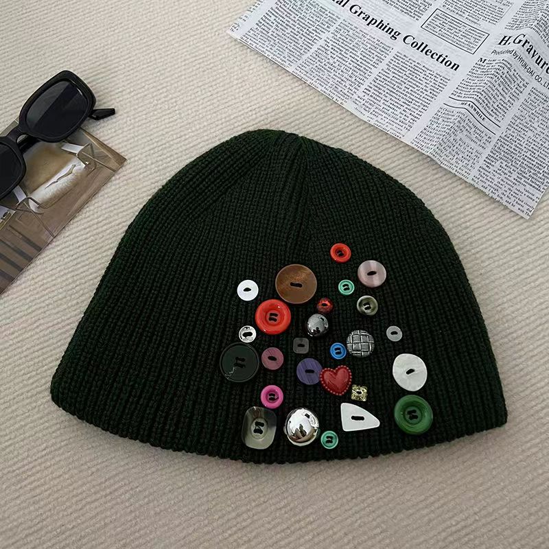Mycket cool ~ färgglada knappar beanie hatt barns höst och vinter personlighet hög hattshow ansikte litet stickat hatt par kall hatt