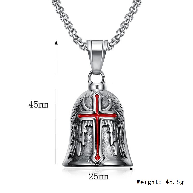 316L Stainless Steel Cast Vintage Bell Pendant Necklace High Polished Punk Motorcycle Angel Wings Nordic Viking Cross Ride Lucky Exorcism Mens Jewelry