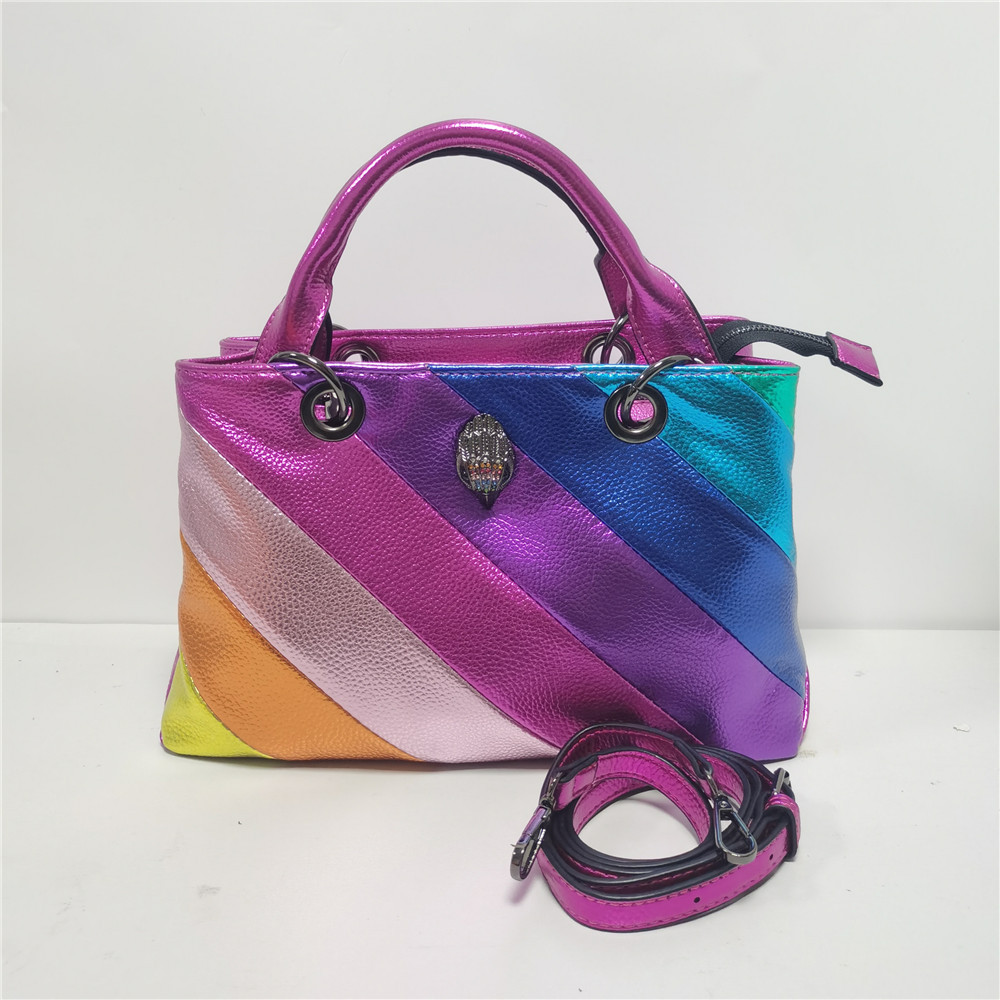 Lässige Damen-Handtasche, Regenbogen-Patchwork-Symbol, Adler-Metall-Logo, bunte Verbindungs-Geldbörse, große Kapazität, Umhängetasche