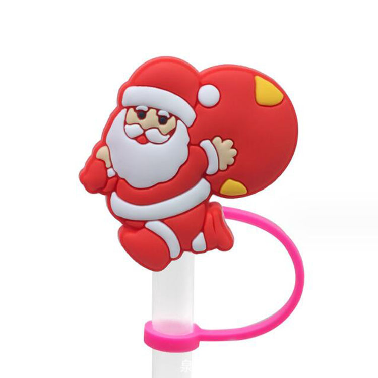 Couvercle de paille en silicone anti-poussière, couvercle de paille de dessin animé de noël, mignon, breloques de paille de fête, cadeau de décoration