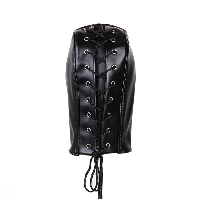 Accessoires de costumes Punk Sexy Jeu Adulte Hommes Noir PU Tête En Cuir Bondage Masque À Capuche Fermeture À Glissière Bouche Ouverte Masques De Mode Cosplay Party Costume Gay