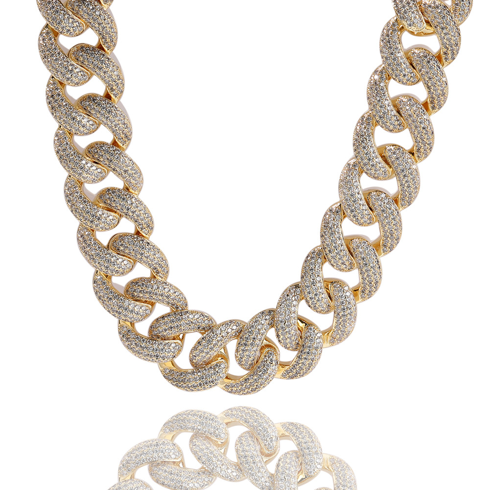 Bracelet de chaîne de chaîne de liaison cubaine Hip Hop Miami 20 mm 18k Real Gold plaqué bling 4 lignes zircon bijoux
