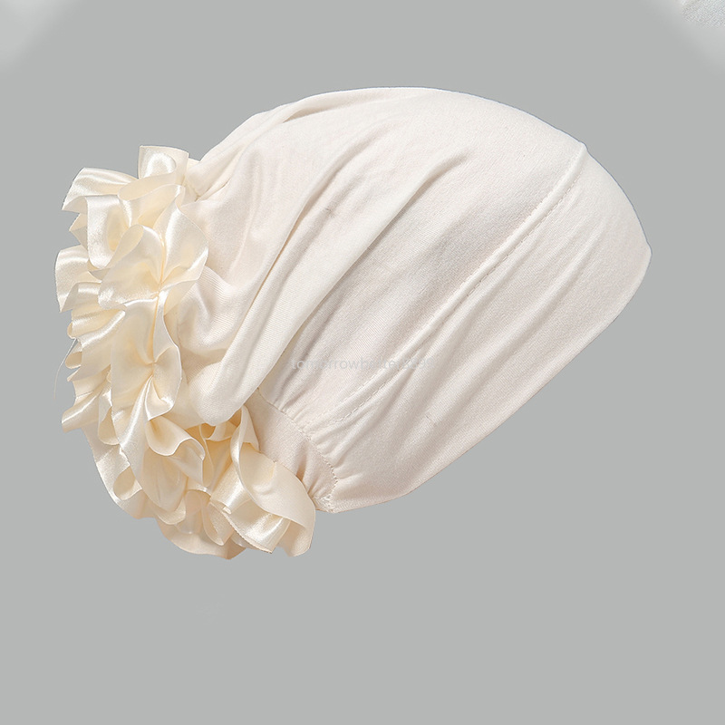 Nouveau couleur unie Satin fleur Turban femmes musulman intérieur Hijab chapeau sous-écharpe Bonnet perte de cheveux foulard chimio casquette Turbante