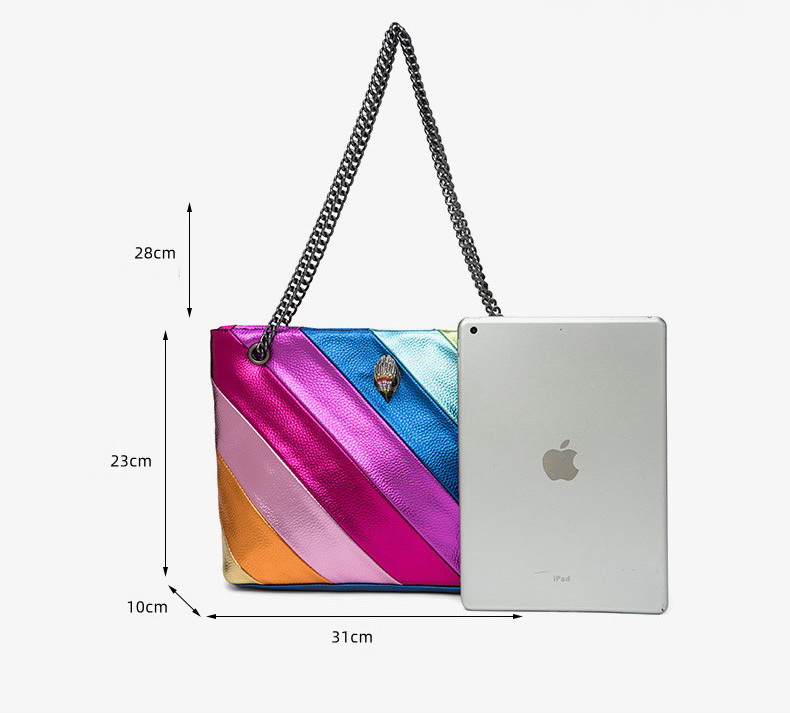 2023 neue UK Marke Regenbogen Frauen Handtasche Große Kapazität Welle Muster Adler Kopf Icon Front Jointing Vogel Kopf Körper Tasche schulter Tasche