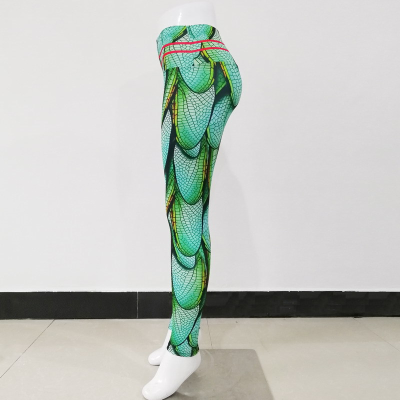 Bieganie spodni jogi elastyczne zielone skrzydła nadruku legginsy kobiety wysokie talia push up liggins sporty spodni fitness rajstopy na siłowni rajstopy