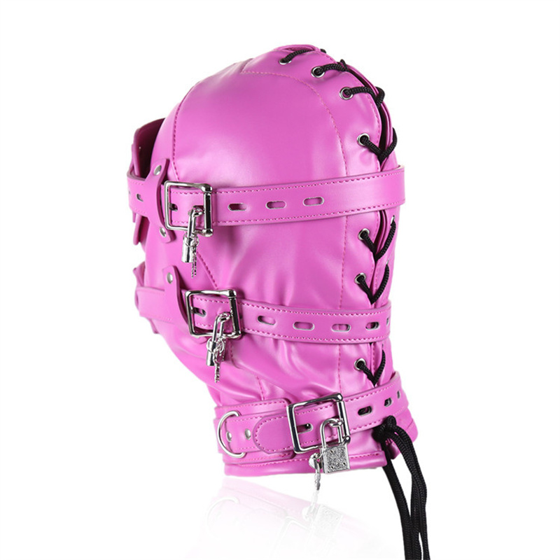 Akcesoria kostiumowe sztuczne skórzane różowe pu seksowne maski na masce kostiumów dla dorosłych cosplay impreza maska ​​twarz Regulowana kaptur z opaską z zamkiem punk