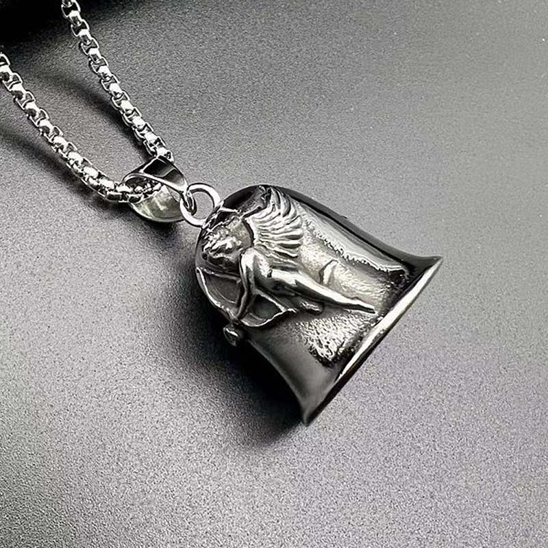 316L roestvrij staal gegoten vintage bel hanger ketting hoog gepolijst punk motorfiets engel cupido vleugels Nordic Viking rit geluk exorcisme mannen sieraden