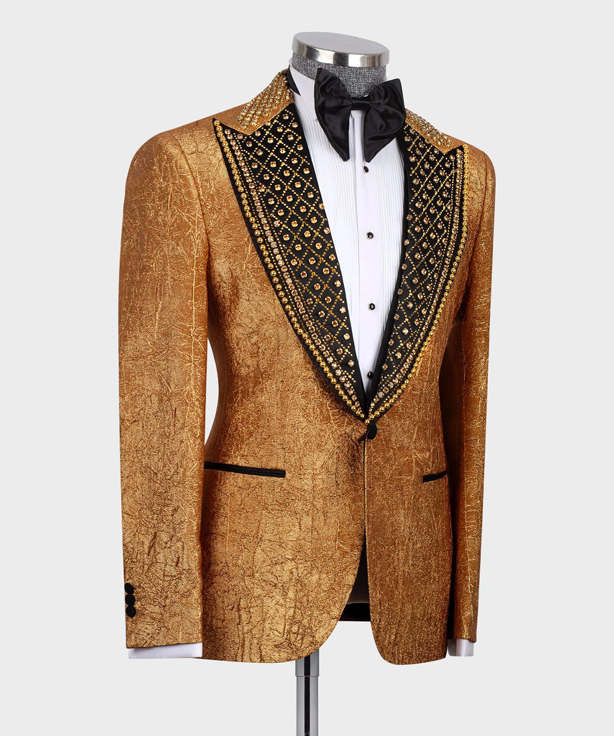 Goud Kralen Bruidegom Dragen Mannen Bruiloft Smoking Piekte Revers Jas Met Broek 3 Stuk Pakken Party Prom Outfits