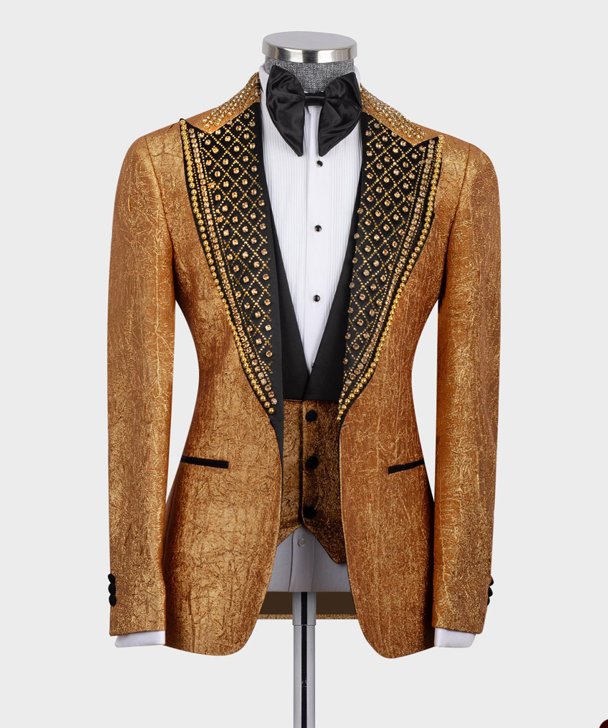 Goud Kralen Bruidegom Dragen Mannen Bruiloft Smoking Piekte Revers Jas Met Broek 3 Stuk Pakken Party Prom Outfits