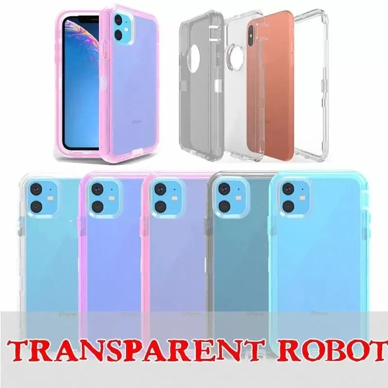 Cajas de teléfono de parachoques híbrido claro para iPhone 15 14 13 12 11 Pro Max XR XS X 6 7 8 Plus Funda de teléfono dura transparente resistente PC TPU 3 en 1