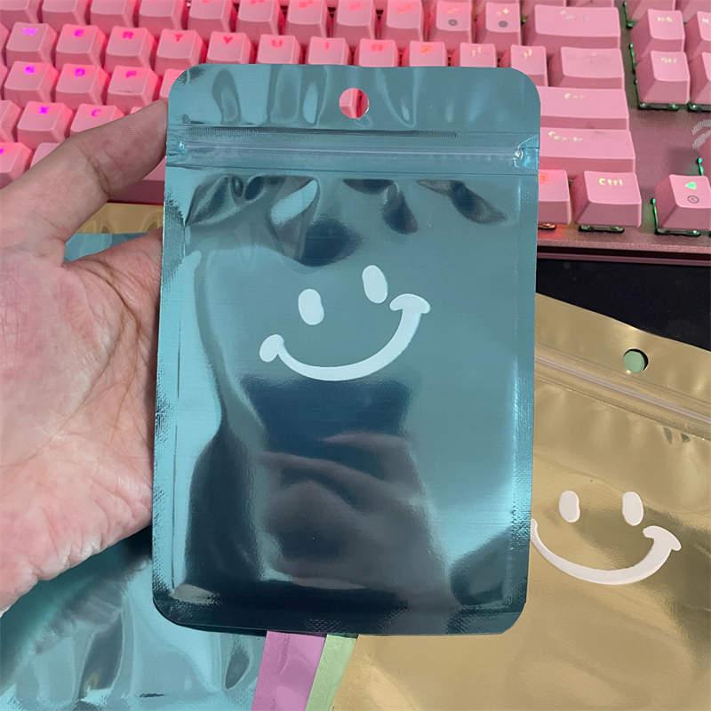 Smiling Face Packaging Bag 10*15cm Plastic Aluminum Foil Resealable Zip Lock Pouch For Jewelry Phone Accessories USB Disk Grocery Gift Sundries Seal Package Case 14C