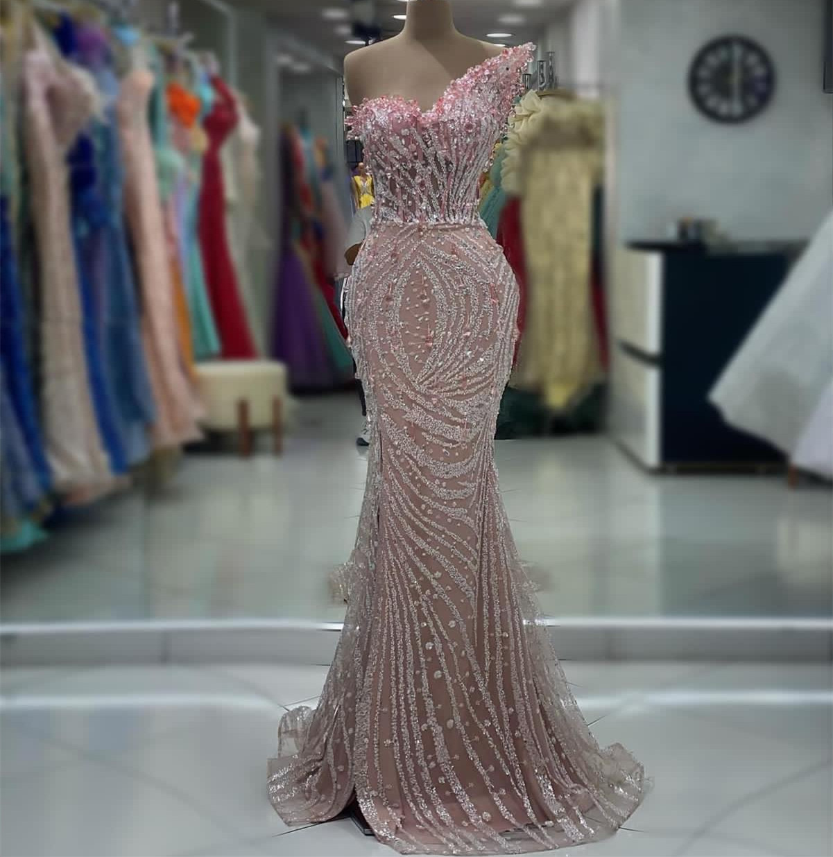 2023 Aso Ebi árabe rosa sereia vestido de baile cristais frisado noite festa formal segunda recepção vestidos de noivado de aniversário vestidos robe de soiree zj371