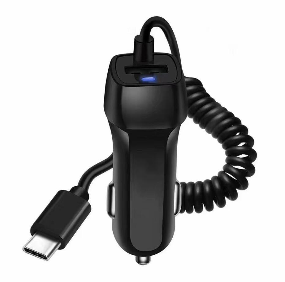 Adaptateur de chargeur de voiture de type C 5V, 2,1 a, avec câble enroulé de 3 pieds, pour smartphone, iphone 15 pro max