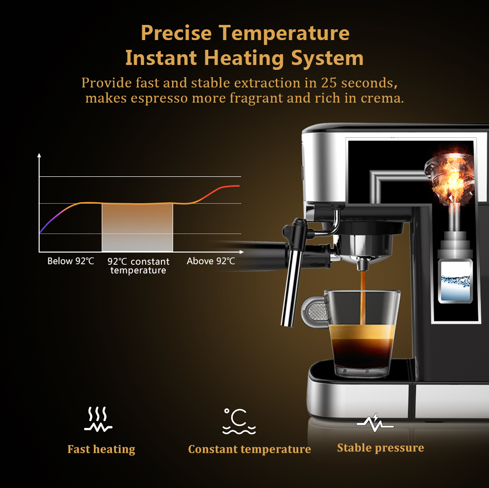 Coffart By BioloMix 1200W 20 Bar Espressomachine Instant voorverwarmen met melkopschuimer Cafetera Cappuccino Heetwaterstoom