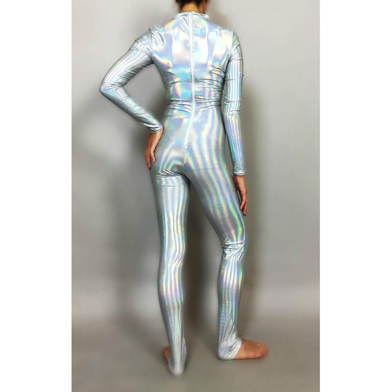 Catsuit Costumes Trendy Holographic Long Sleeve Jumpsuit Novelty Laser Color Catsuit Back Zipper Unitard Performance Dancing Costume