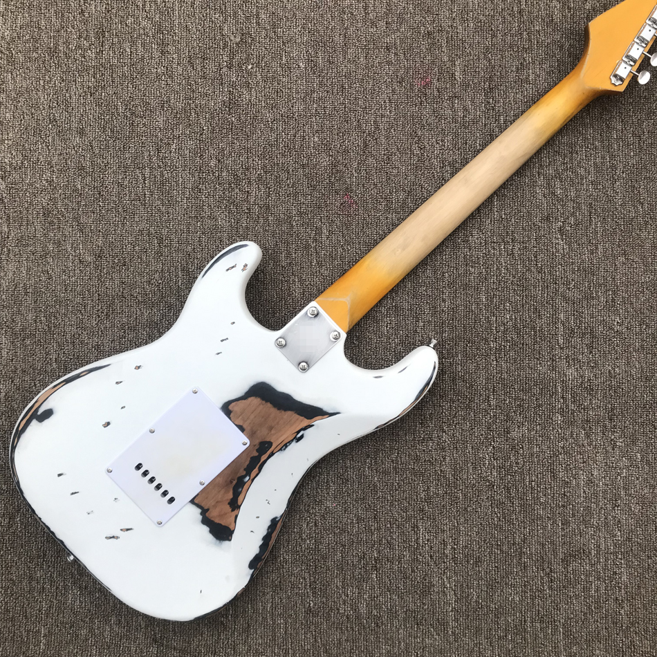 mesma das fotos Custom Shop, Fabricado na China, ST, Guitarra elétrica de alta qualidade, imitação antiga, Adaptação de 3 peças, Hardware cromado, frete grátis