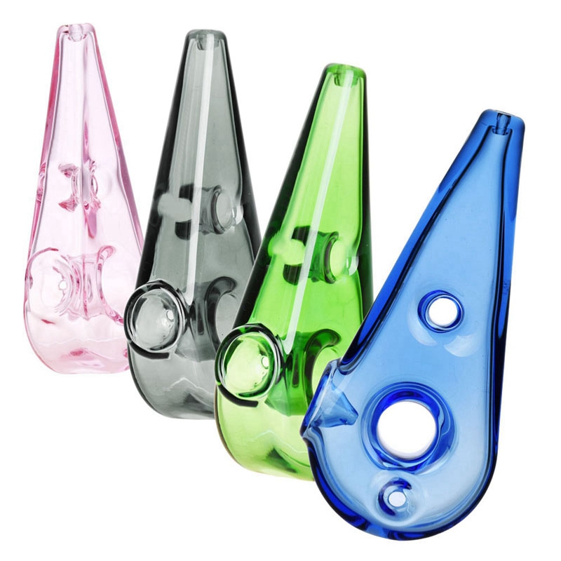 Colorful Smoking Pyrex Thick Glass Pipes Portable Double Finger Hole Dry Herb Tobacco Filter Spoon Bowl Innovative Handpipes Pocket Cigarette Holder DHL