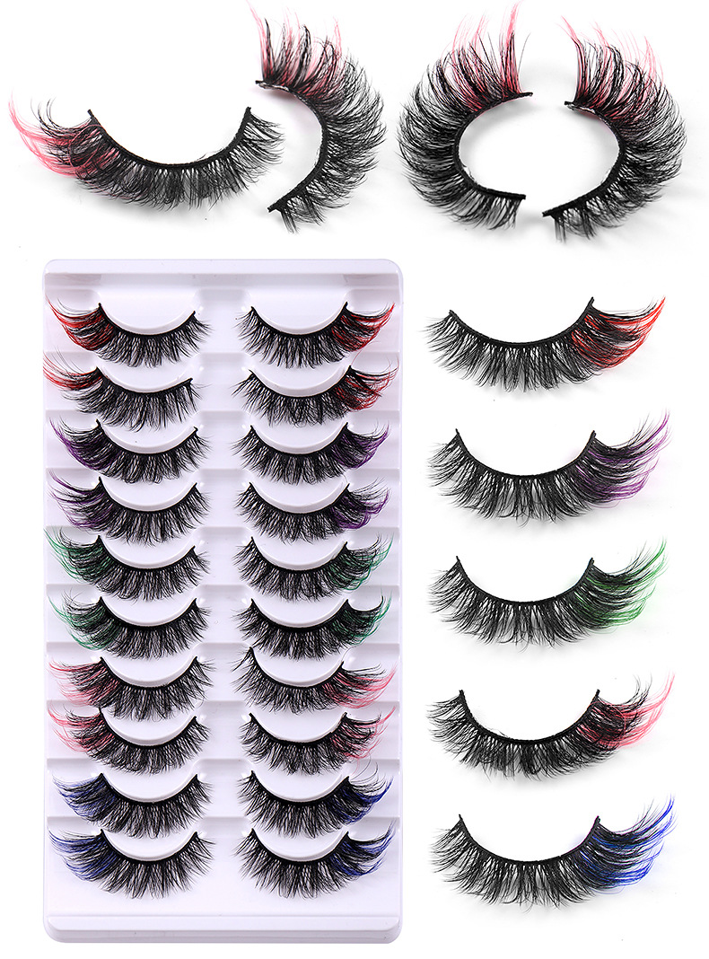 Multilayer Thick Fluffy Colored False Eyelashes Winged Messy Crisscross Handmade Reusable Multilayer 3D Faux Mink Lashes Colorful Full Strip Lash
