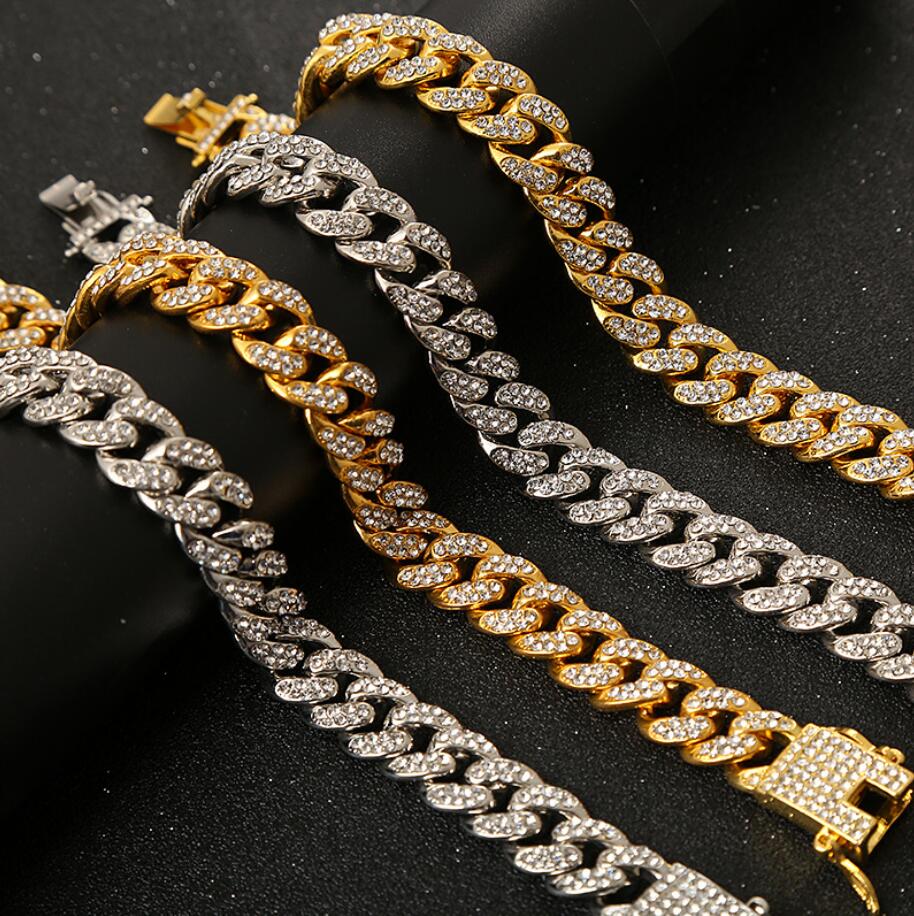 Men Hip Hop Iced Out Crystal Prong Cuban Chain Bracelets Women Luxury Paved Rhinestone Link Chain Bracelet Punk Rapper Jewelry