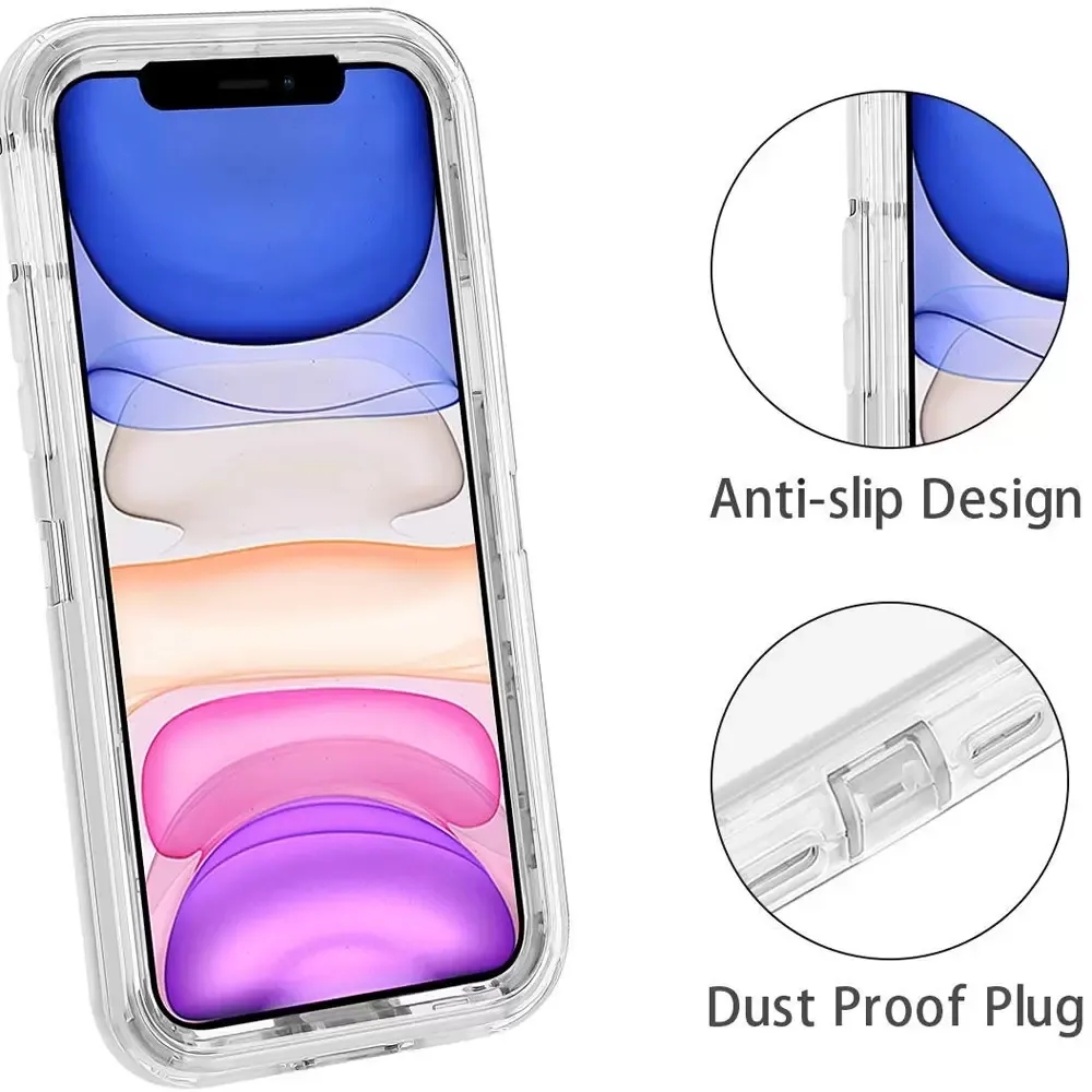 Clear Hybrid Bumper Phone Cases For iPhone 15 14 13 12 11 Pro Max XR XS X 6 7 8 Plus Transparent Heavy Duty Hard PC TPU 3 in 1 Phone Case