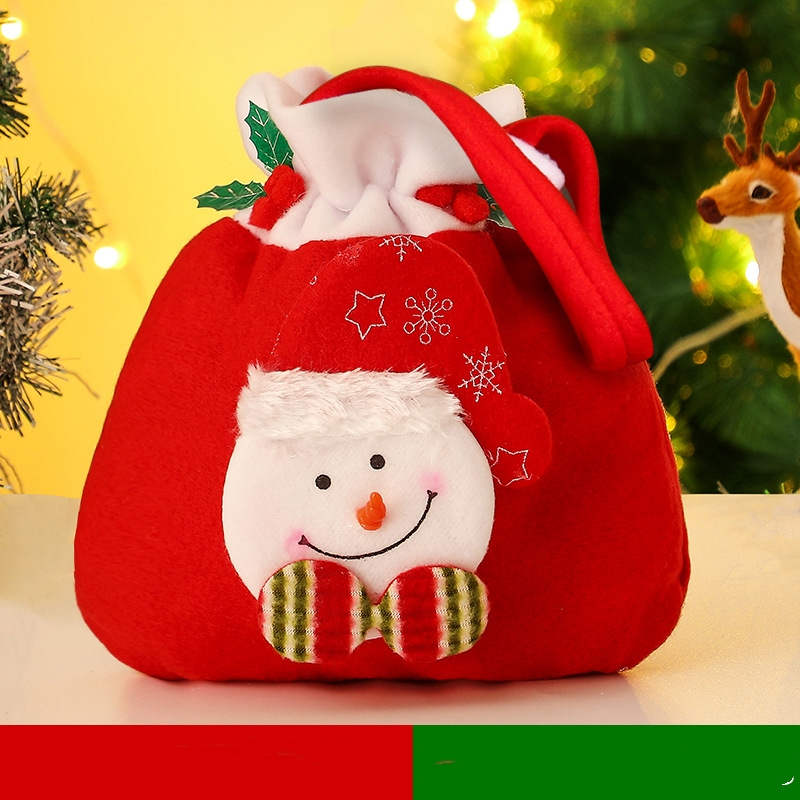 Portable Christmas Love Gift Påsar Wrap Ludd 23*20cm Santa Sack Snowman Little Bear Elk Pattern Party Supplies för festliga julklappar Candy Sugar Apple lagring