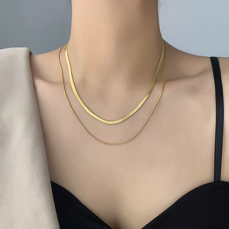 Europe et États-Unis ins mode rétro double superposition d'os de serpent louche en titane k or court collier en acier titane chaîne de clavicule femme