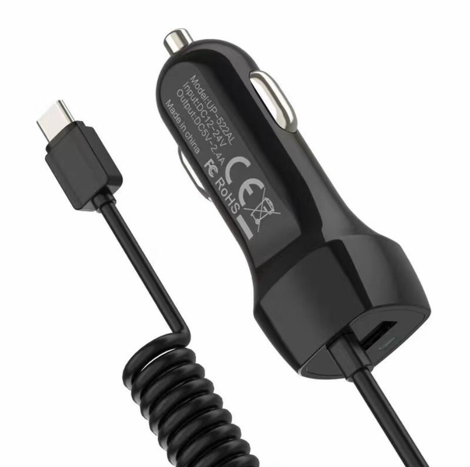 5V 2.1A Adapter samochodowy typu C z kablem z zwiniętym 3 stóp do smartfona iPhone 15 Pro Max