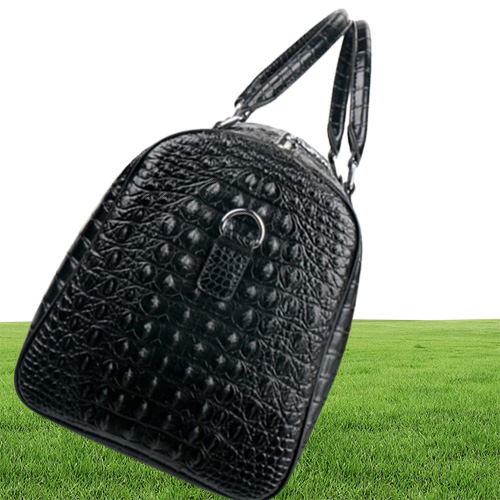 Bolsa de viagem de couro genuína masculina Padrão grande de crocodilo grande fitness tambores de bolsas de fitness tambores de ombro bolsas de computador preto me3778017