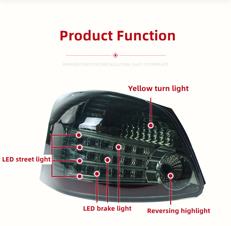 Auto LED-bakljus för Toyota Vios 2008-2014 Bakre bakljus LED-gatuljus Broms Vändhöjdsignal