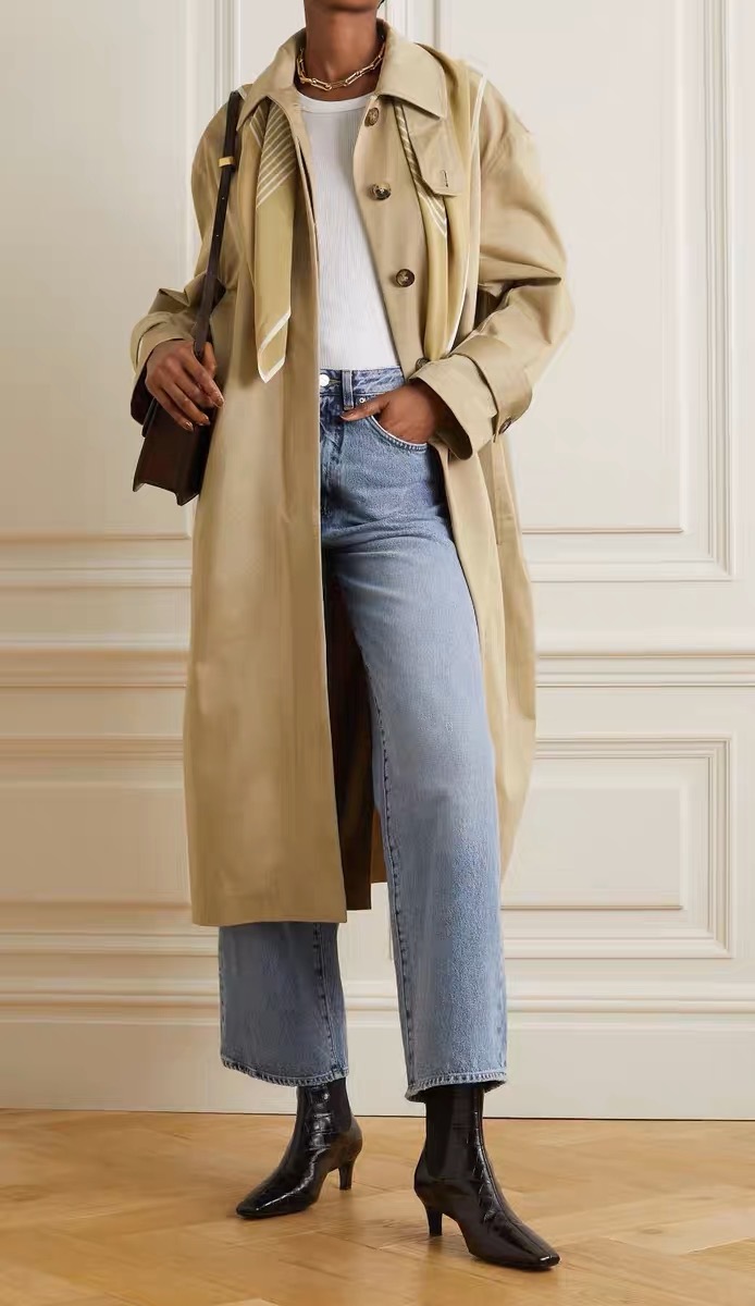 23 Spring/Summer minimalist classic t otem wide cotton detachable collar over knee length trench coat