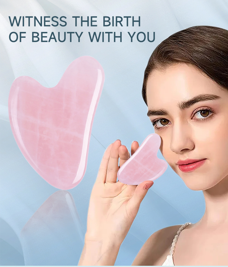 Outil Guasha en Quartz Rose en forme de cœur, pour Massage de la peau du visage et du corps, pierre de cristal naturelle, outils faciaux Gua Sha, réduit les poches, produits de beauté, vente en gros