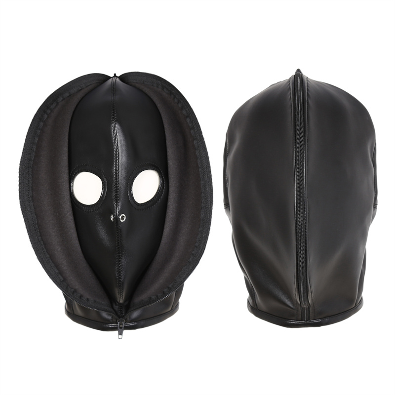 Accessoires de costumes Mode drôle double couche en cuir hommes masques de tête unisexe sexy PU fermeture éclair couverture de visage carnaval jeux de fête bar cosplay costume