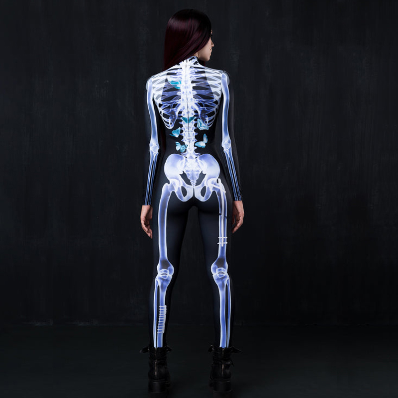 Catsuit kostümleri X-ışını iskeleti kostümü kadınlar cadılar bayramı cosplay catsuit kız karnaval partisi zentai takım elbise horro bodysuit kadın kıyafetleri