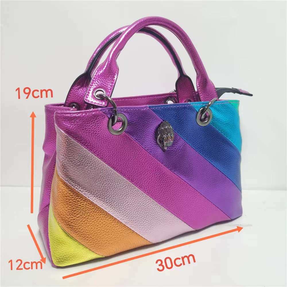 Casual Tote Handtas voor dames Regenboog Patchwork Icoon Adelaar Metalen logo Kleurrijke verbindingstas Crossbodytas met grote capaciteit