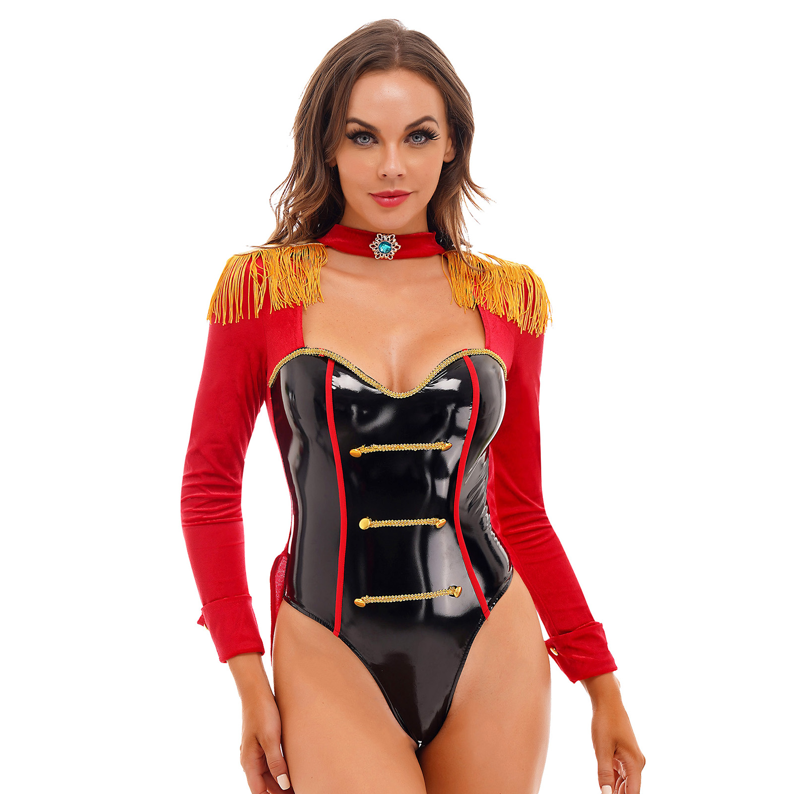 Trajes de Catsuit Mulheres Sexy Lion Tamer Costume One Piece Ringmaster Circus Leotard Bodysuit Swallow-Tailed Catsuit Halloween Cosplay Party