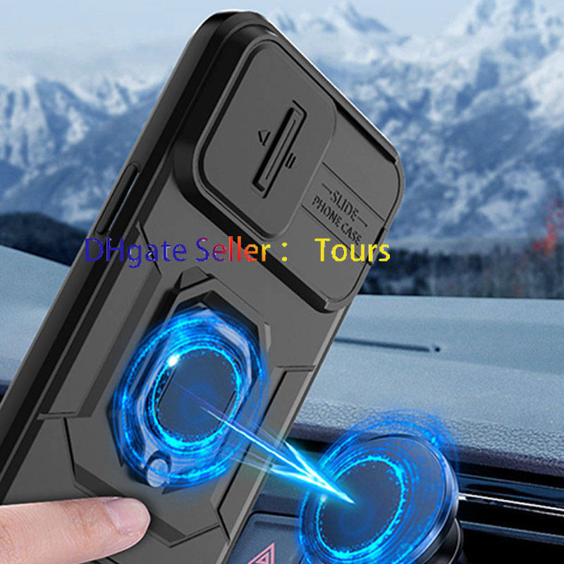 Magnetic Car Mount Phone Cases For iPhone 15 14 13 Pro Max Dual Layer Soft TPU and Hard PC Shockproof With Ring Holder Cover Fit Samsung Galaxy S23 Plus S23Ultra A14 A24