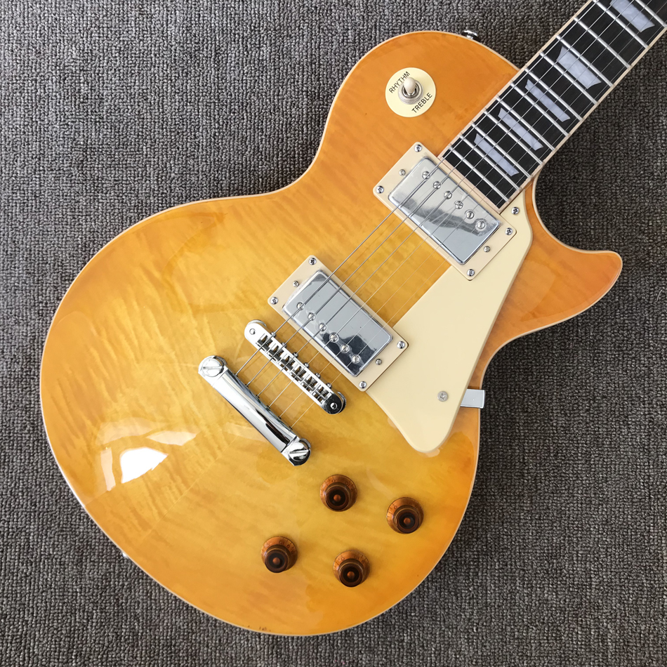 2023 mesma das fotos Custom Shop, feita na China, guitarra elétrica padrão de alta qualidade, um pedaço de pescoço corporal, encadernação de trastes, ponte Tune-o-Matic