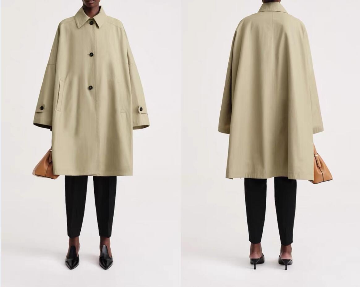 To/meme UnisexUnisex Silhouette Single Button Bat Sleeve Trench Retro Loose Coat