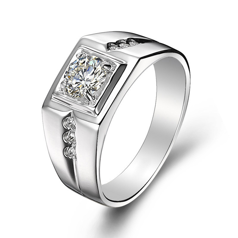 Bague Solitaire pour hommes, couleur or 24 carats, Zircon AAA cz, bague de fiançailles, bijoux de fête pour les doigts