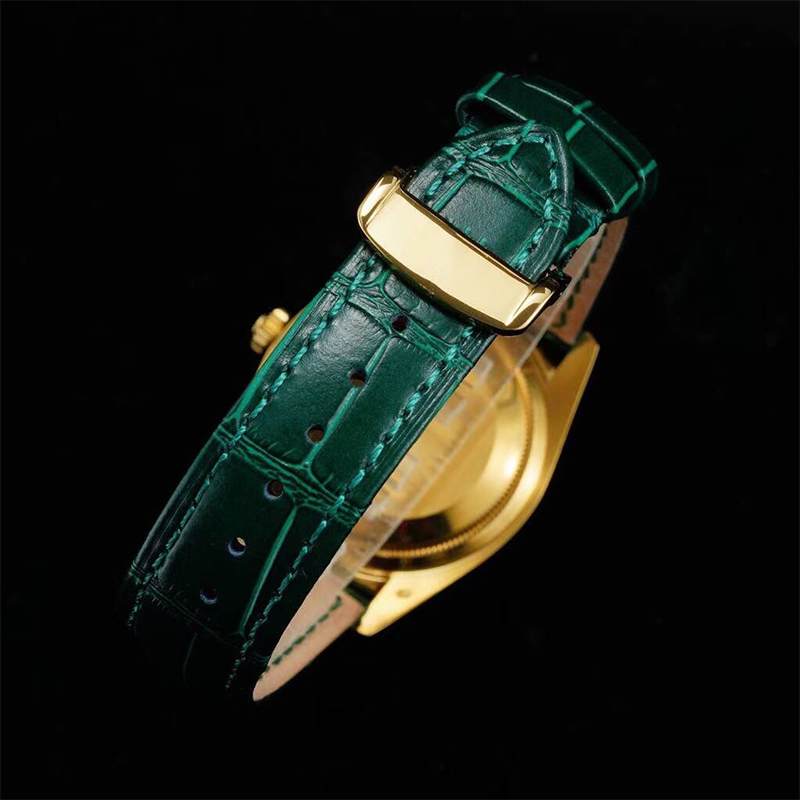 diamond Mens Watch 40mm green wristwatch Automatic Mechanical Wristwatch Montre de Luxe Leather Strap Fashion Wristwatches Double Calendar