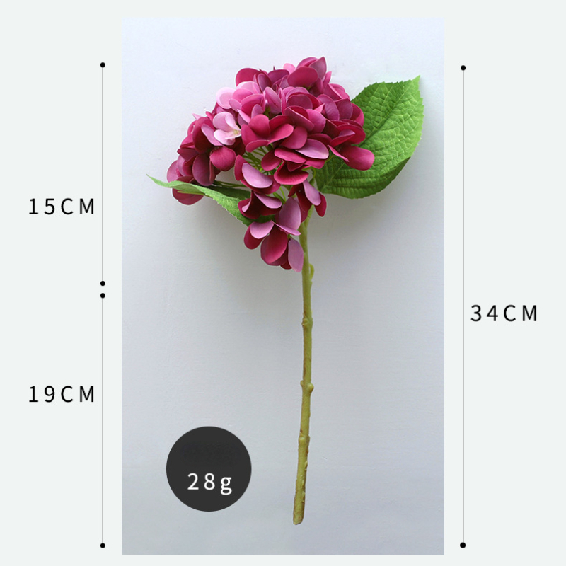 Ramo de simulación de flores de hortensia hidratante Artificial, sensación Floral falsa, decoración para el hogar y la sala de estar, boda