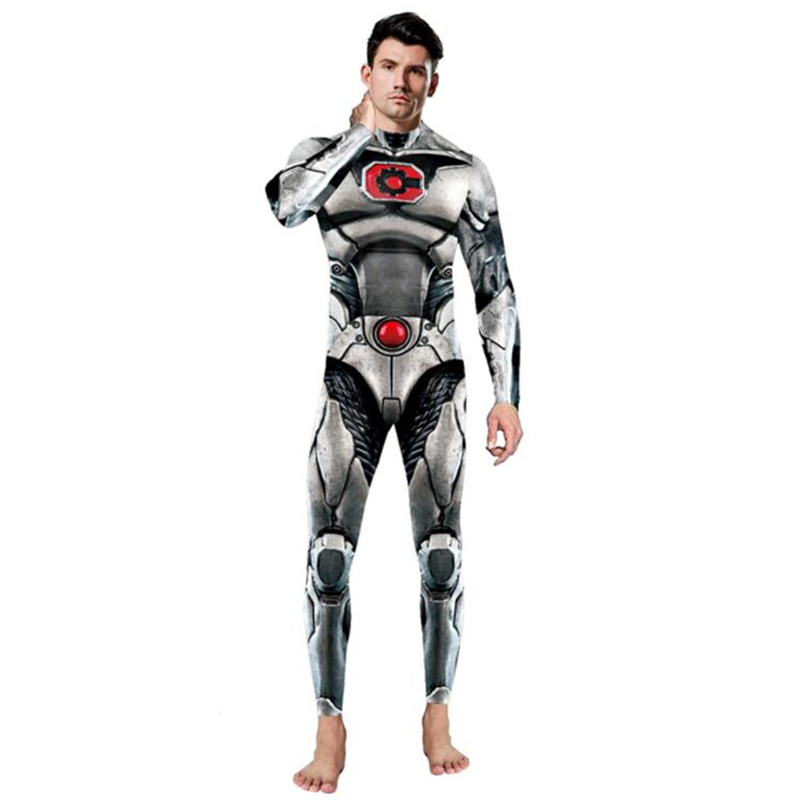 Catsuit Costumes Super-héros Cyborg Victor Stone Sexy Slim Combinaison Catsuit Costumes Cosplay Zentai Homme Body Déguisement Halloween