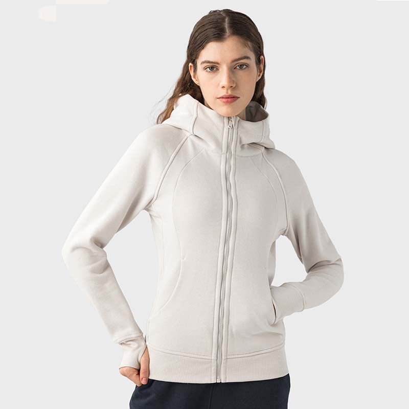 Lulule Coats Veste de course à pied pour femme, douce et cotonneuse, fermeture éclair complète, coupe ajustée, veste polaire d'entraînement athlétique avec poches