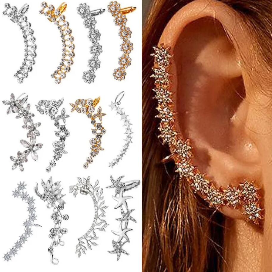 Boucles d'oreilles à Clips de luxe pour femmes, sans perçage, bijoux en cristal, une pièce, tendance, strass, manchette d'oreille esthétique